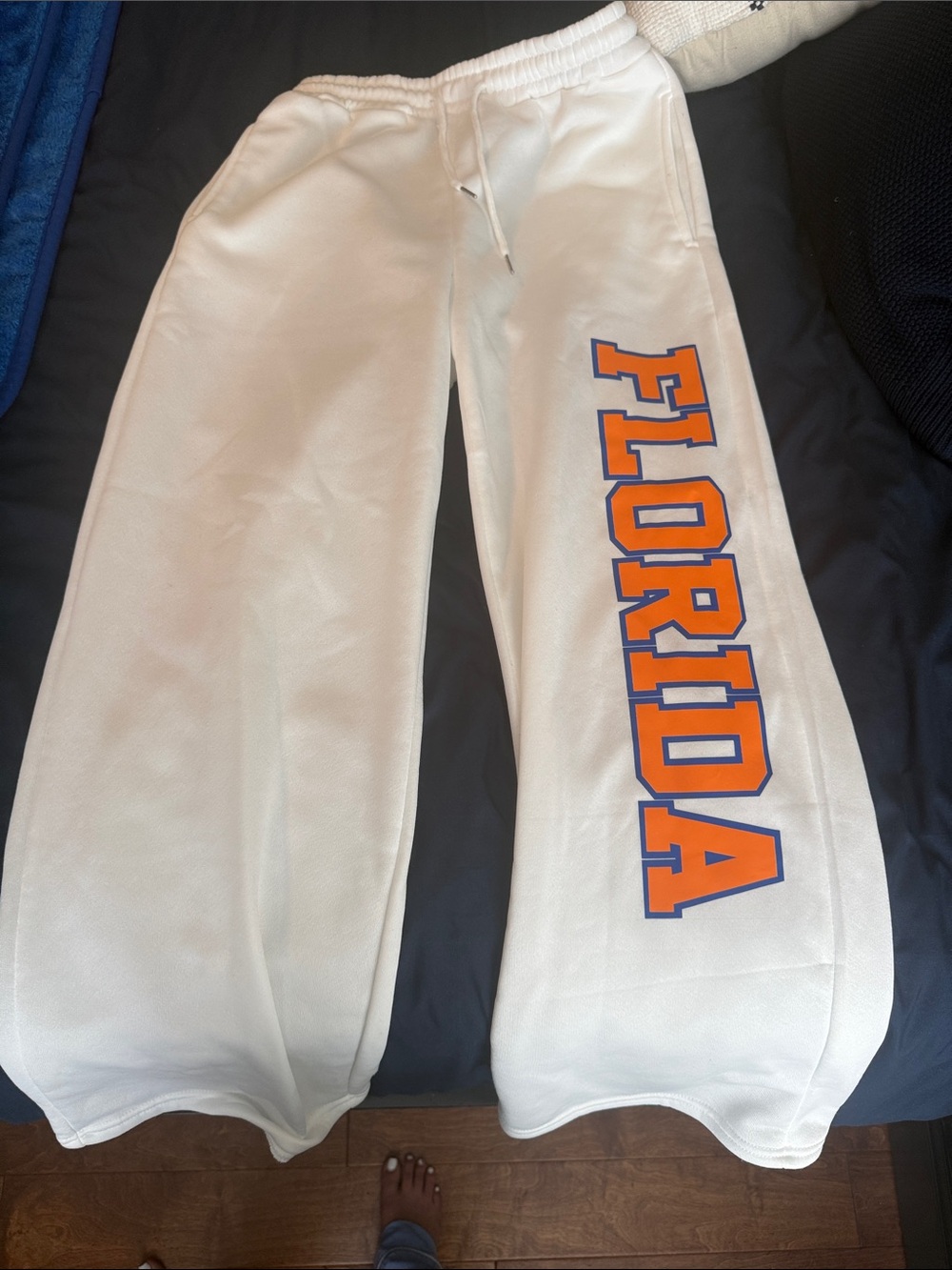 Women's White Graphic Sweatpants with Orange & Blue 'Florida' Lettering